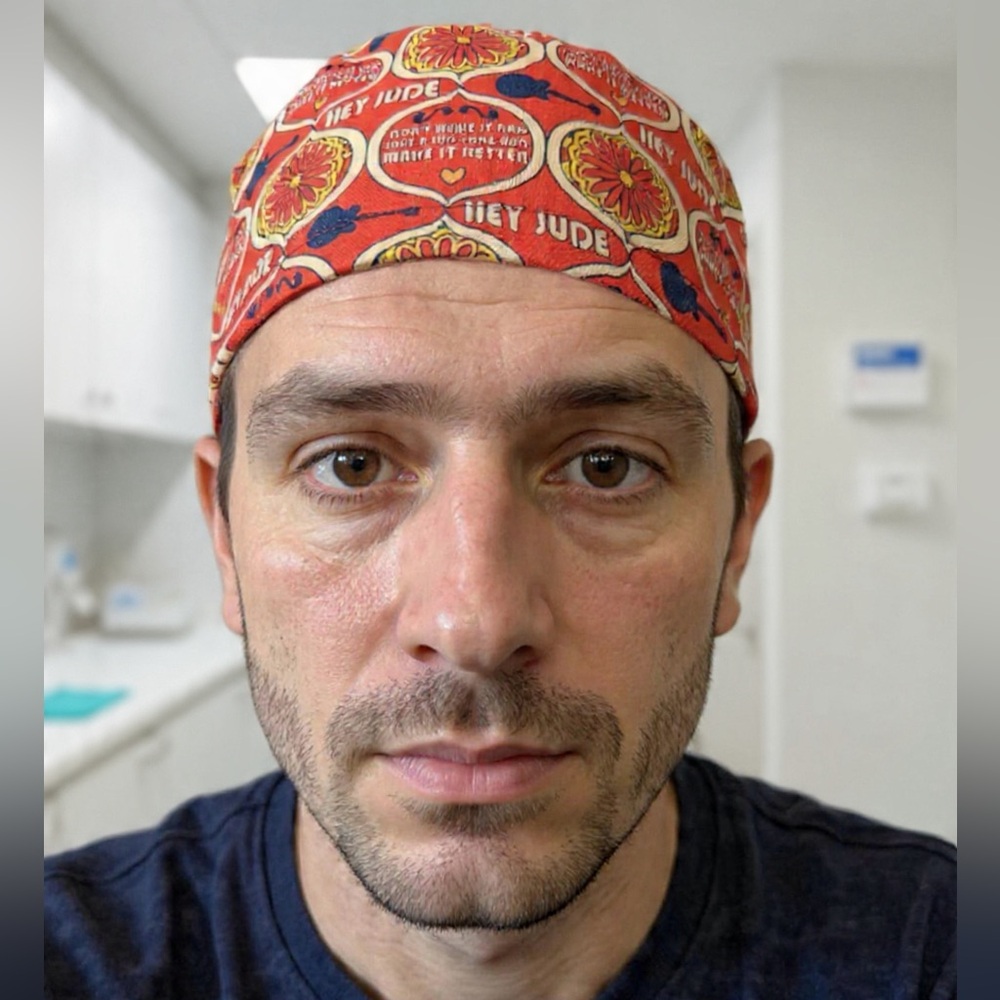 Red Printed Scrub Cap